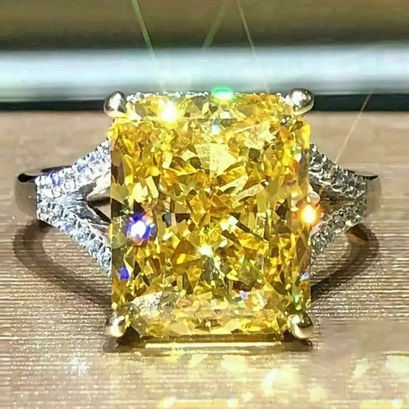 Radiant Yellow Gemstone Promise Ring - Sparkling Silver Plated, Size7 - Picture 2 of 5